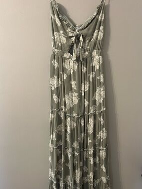 Sage Green Floral Tie-Front Maxi Dress